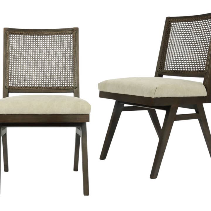 Set of Two Dark Brown And Gray Wood Cane And Upholstery Dining Side Chairs and other Purchase Wholesale rattan mesh. Free Returns & Net 60 Terms on Faire trending on Faire.