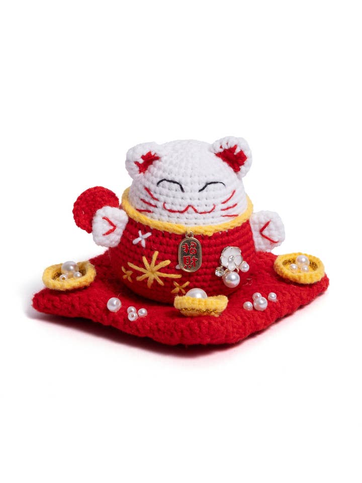 Fortune Cat Crochet Charm – Adorable Totem of Prosperity & Luck for wholesale by Momo & Loloc Crochet