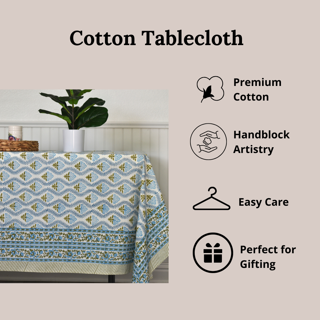 House of Alaan - Wholesale Tablecloth - Blue Breeze - Handblock Print Cotton Tablecloth4