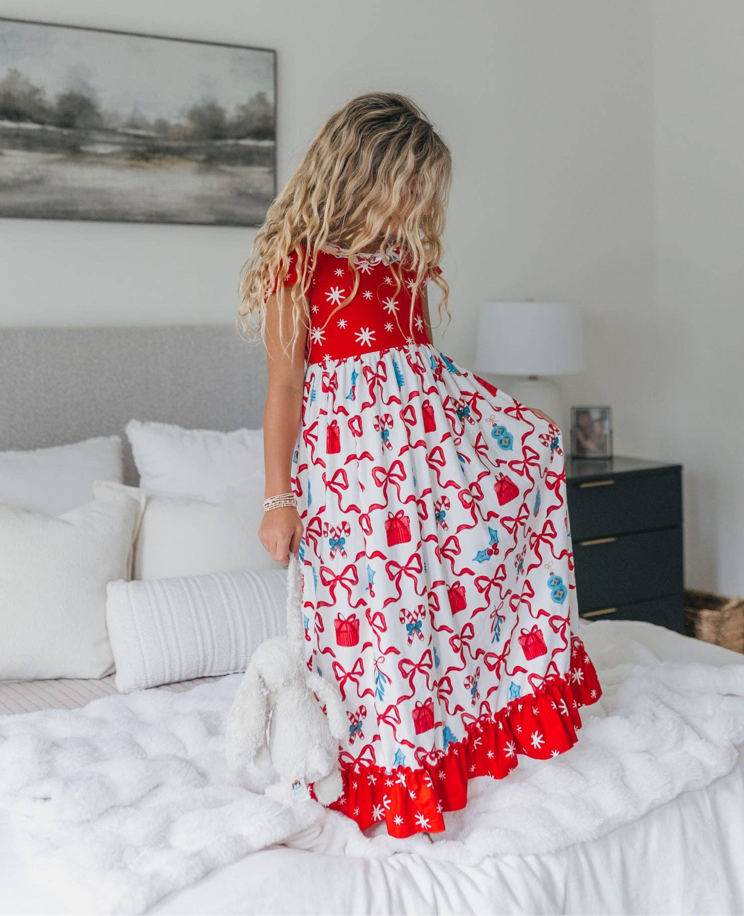 Oopsie Daisy - Wholesale Nightdress - Kids - Kids Red Christmas Bow Holiday Ruffle Lounge Play Gown1