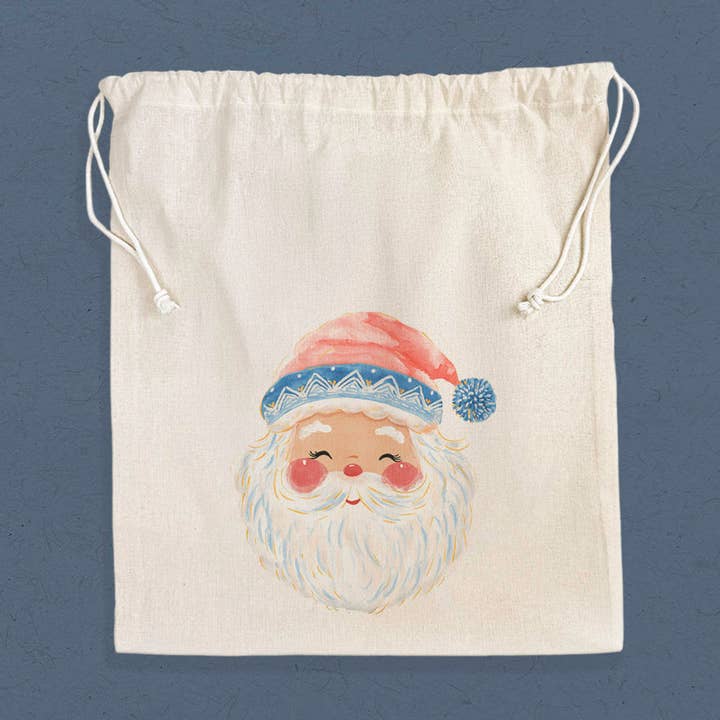 Rosy Cheeked Santa - Customizable Cotton Cinch Bag for wholesale by Boheme Bliss