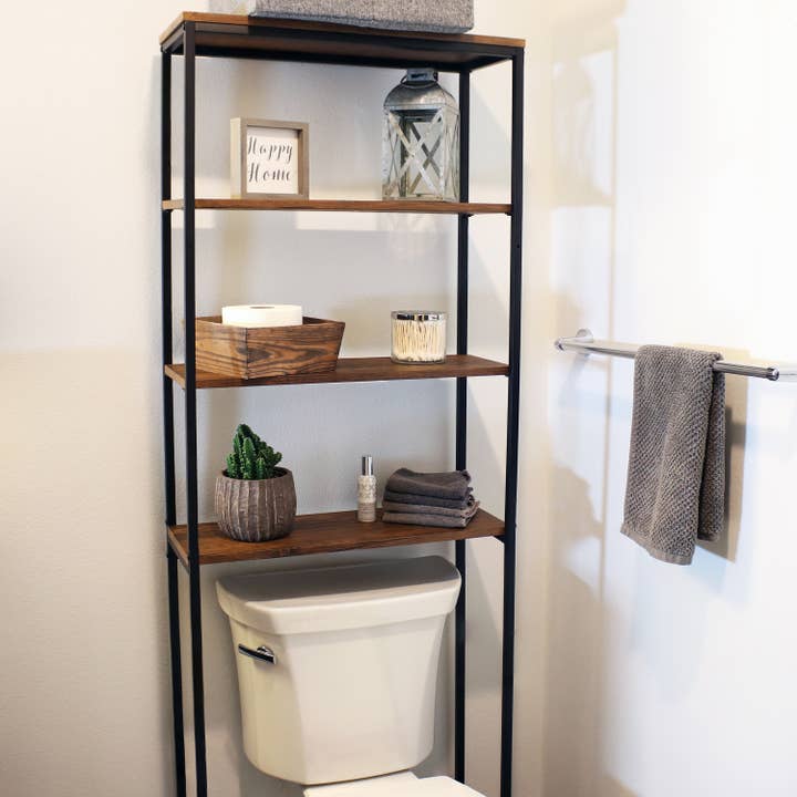 4-Tier Industrial Over-the-Toilet Storage Shelf - Teak for wholesale by Sunnydaze Decor
