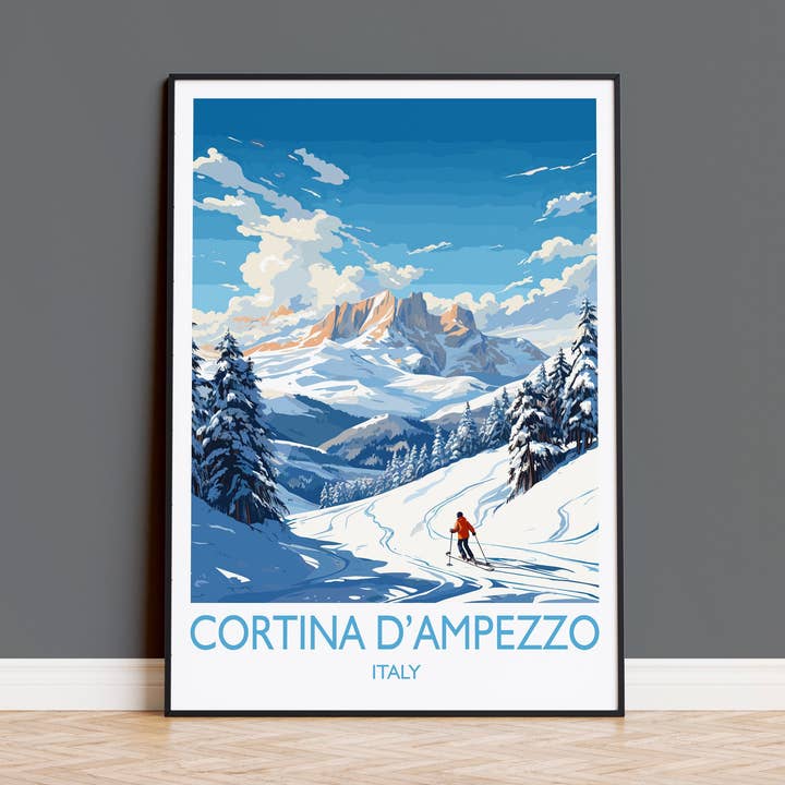 Pôster de Viagem de Arte de Parede de Cortina d'Ampezzo, Impressão de Viagem de Cortina d'Ampezzo, Presente de Arte de Pôster de Esqui, Arte de Esqui dos Dolomitas da Itália Presente para Amantes de Viagens por atacado de NQ Media Designs