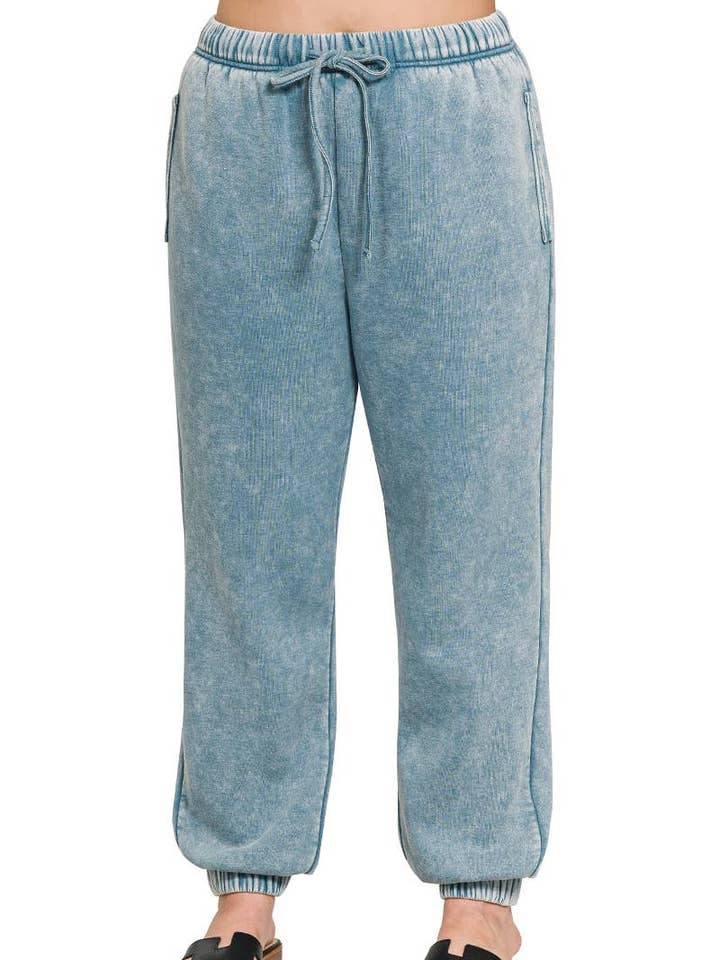 Pantaloni sportivi Plus Acid Wash in pile con tasche per la vendita all'ingrosso da parte di Vanilla Monkey
