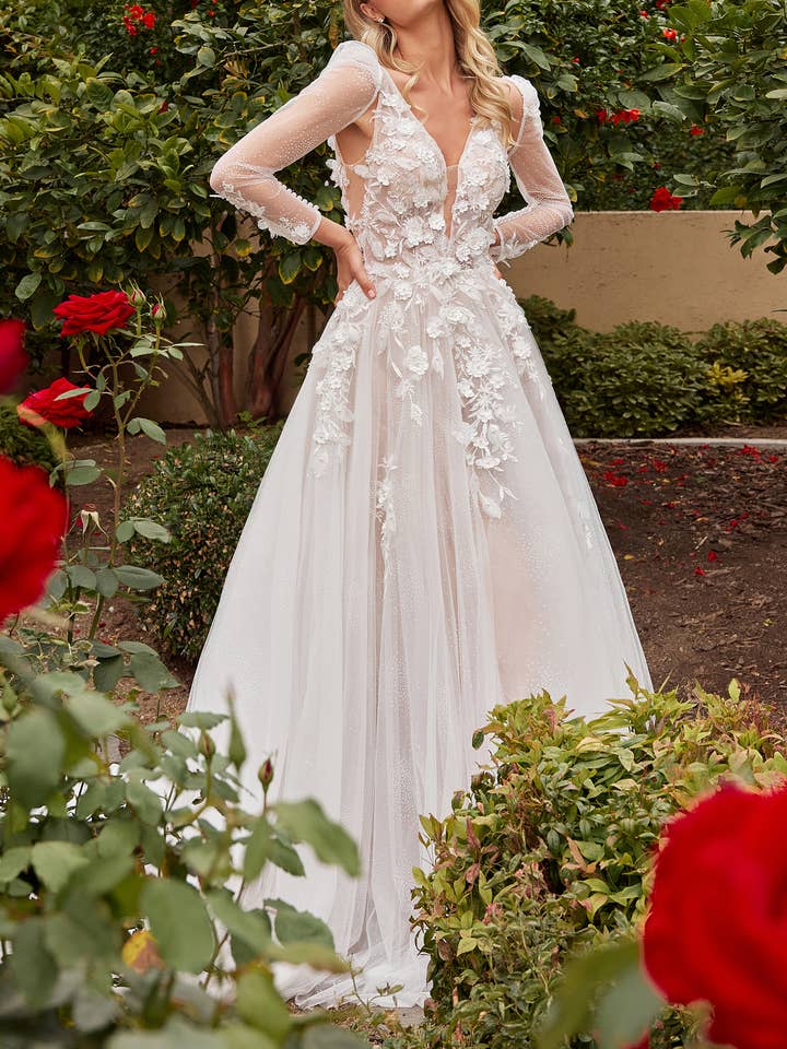 A-LINE WEDDING GOWN WITH REMOVABLE SLEEVES for wholesale by Ladivine by Cinderella Divine