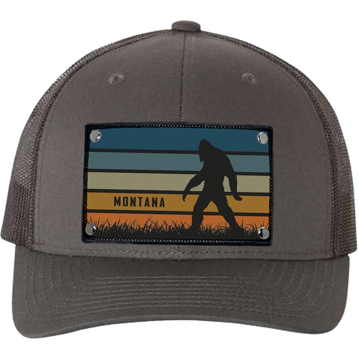 Stryder Gear - Wholesale Trucker Hat - Unisex - Montana Bigfoot Sunset on a YP6506 Charcoal Hat