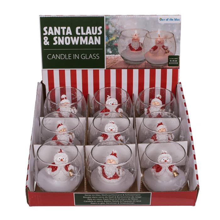 Out of the blue KG - Wholesale Jar/Filled Candle - Candle in glass, Snowman and Santa,1