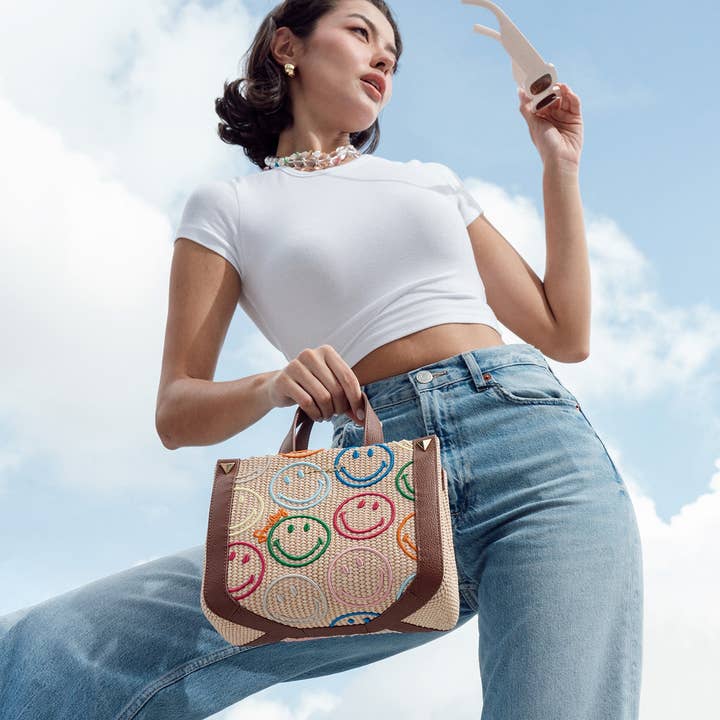 WEAT - Wholesale Tote Bag - Women's - Mini Tote Raffia Smiley®
