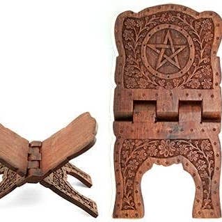 Porta libro in legno intagliato con pentacolo - 33 cm per la vendita all'ingrosso da parte di GREENROOTS USA LLC