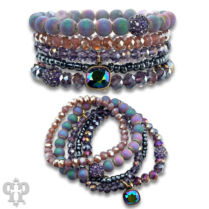 Pink Panache Brands - Wholesale Jewelry Set - Five strand stone and crystal bead bracelet set, Austrian crystal1