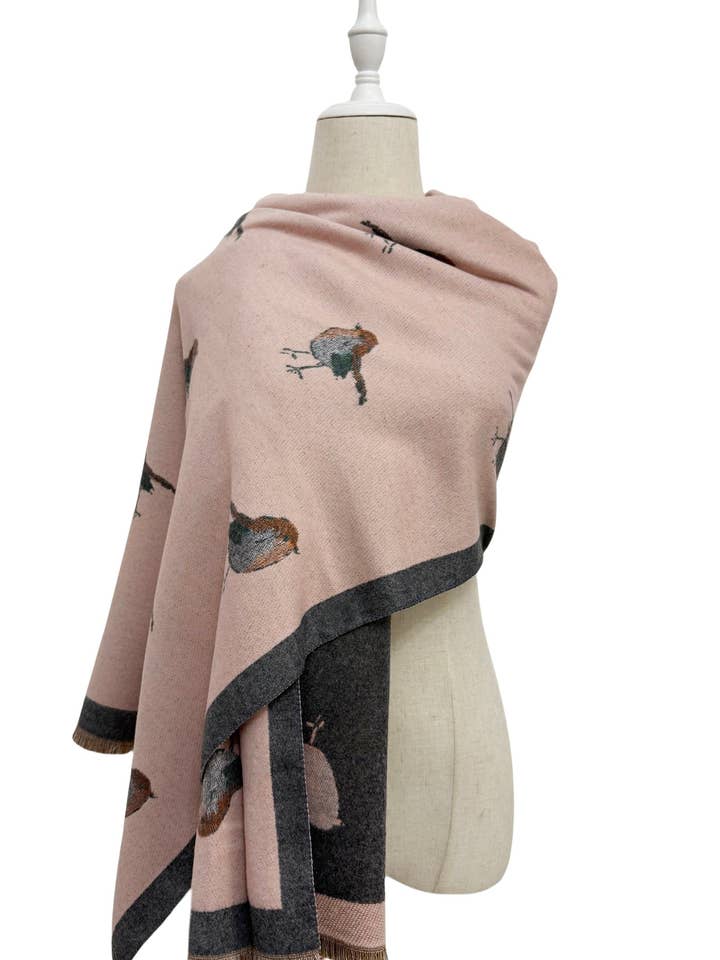 Robin Bird Print Uld Frynset Tørklæde for engroshandel hos Fashion Scarf World