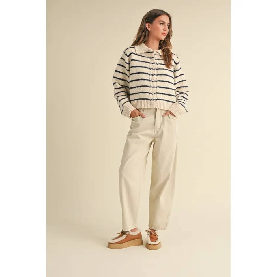 BLUE Buttondown Striped Knitted Cardigan for wholesale on Faire1