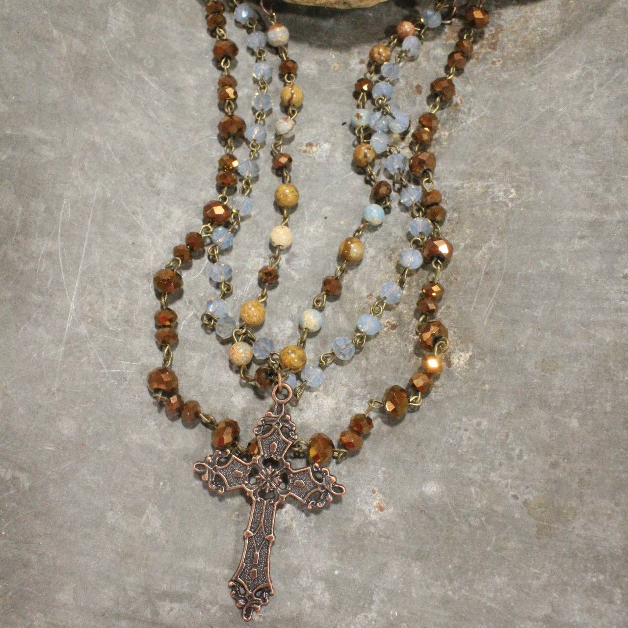 The Primitive Peddler, Inc. - Wholesale Pendant/Charm Necklace - Copper Cross & Stone Layered Necklace2