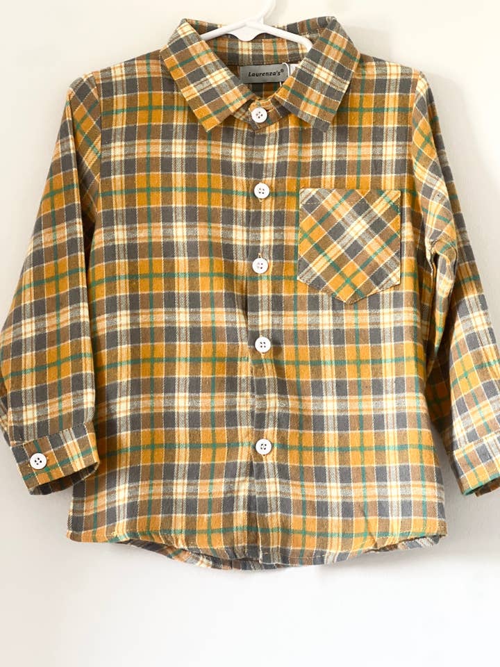Toddler Boys Yellow Long-Sleeve Flannel Shirt for wholesale by Brittany's