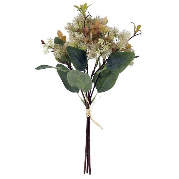 Artificial Eucalyptus & Off-white Onion Flower Bundle- 14" for wholesale by Will's Company