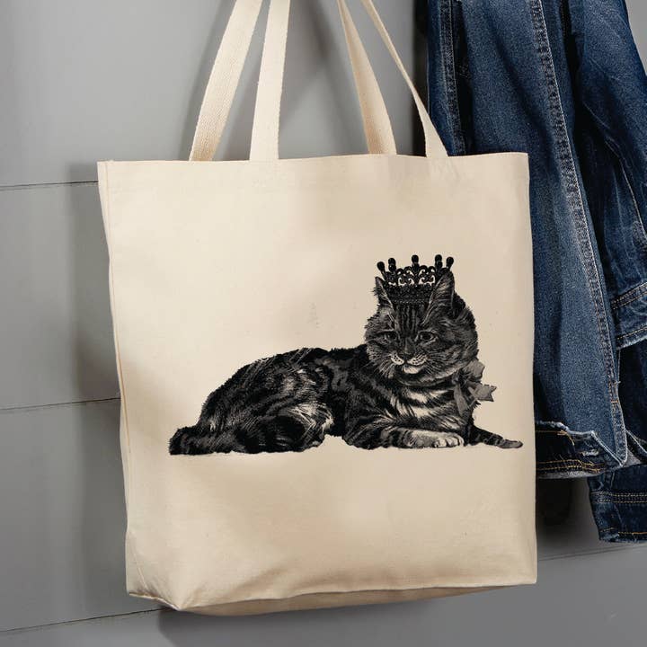 Cat Laying Crown, 12 oz Tote Bag for wholesale by Avery Lane Gifts