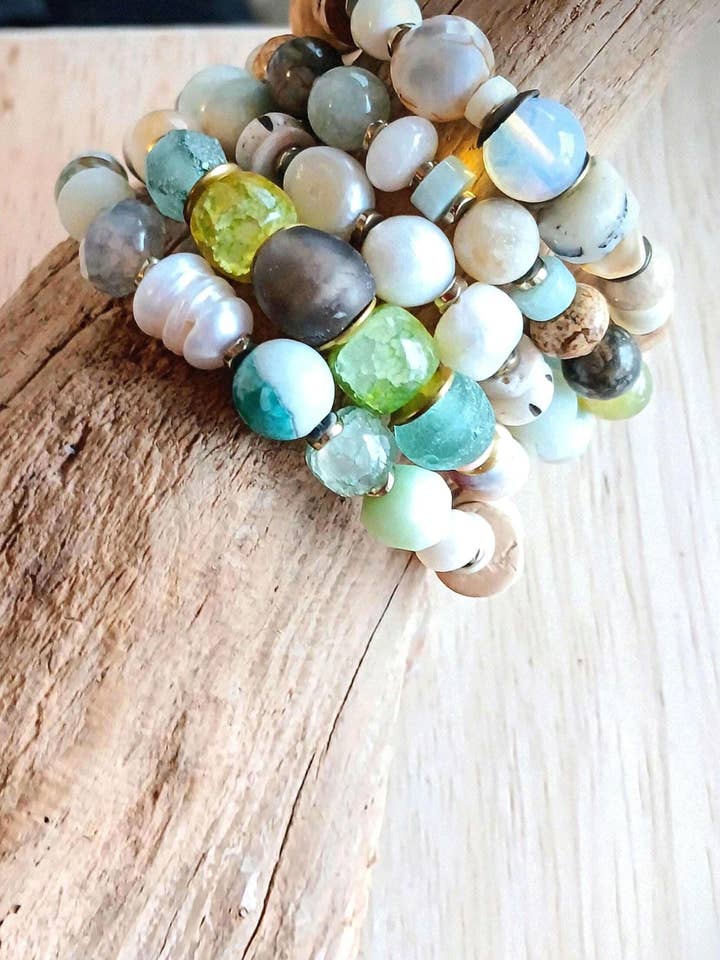 Oceanfront View Stack Bracelets | Amazonite & Ruby Agate for wholesale by HavSolStudio