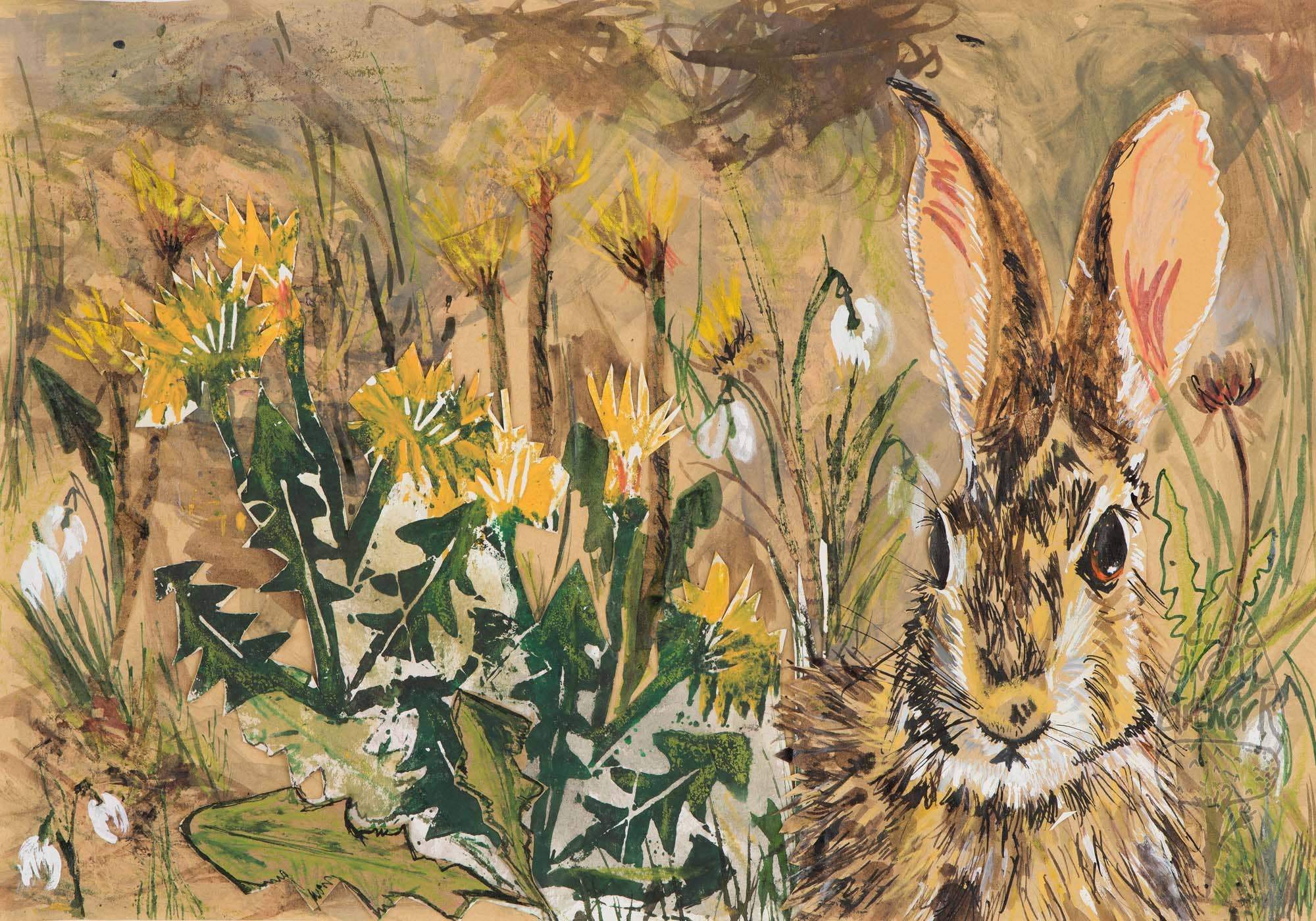 Clare O’Neill Artworks - Vente Sous-verre - Dessous de verre brillant Pissenlits et perce-neige1