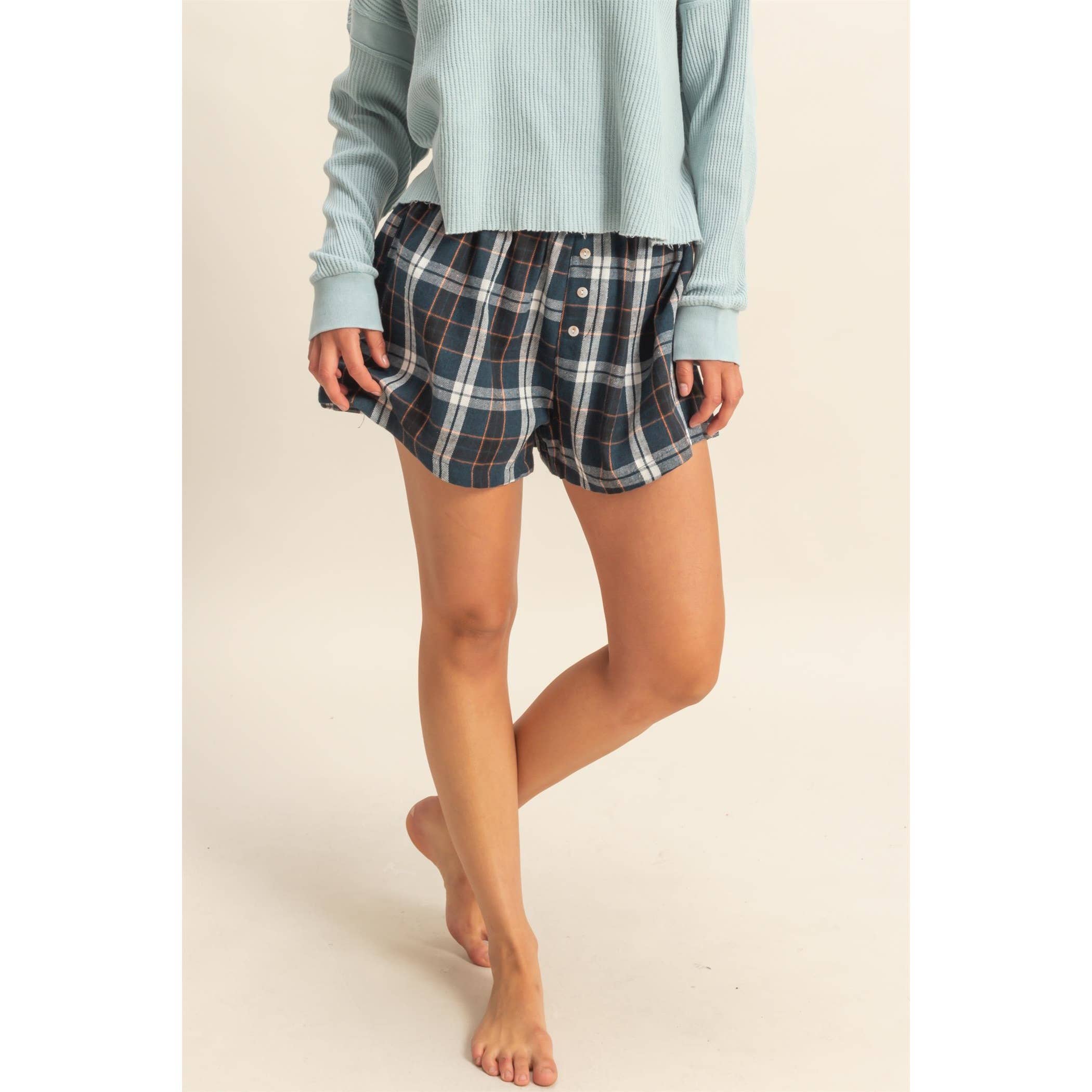 Double Zero - Wholesale Shorts - Women's - Button-Front Flannel Boxer Shorts11