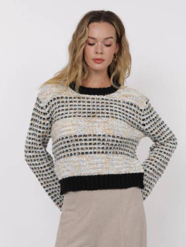 Ellington Mixed Yarn Bell Sleeve Sweater : LIGHT BLUE MULTI for wholesale by Sage The Label