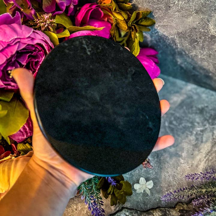 Mandala Gems – Großhandel Meditationszubehör – 5 3/4 Zoll schwarzer Obsidianspiegel, Crystal Scriing2