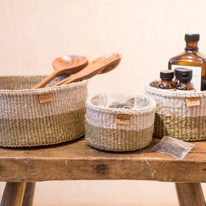 CHALI: Brown & Grey Colour Block Woven Basket | Gift Basket | Bread Basket | Tableware | Trinket Basket for wholesale on Faire1