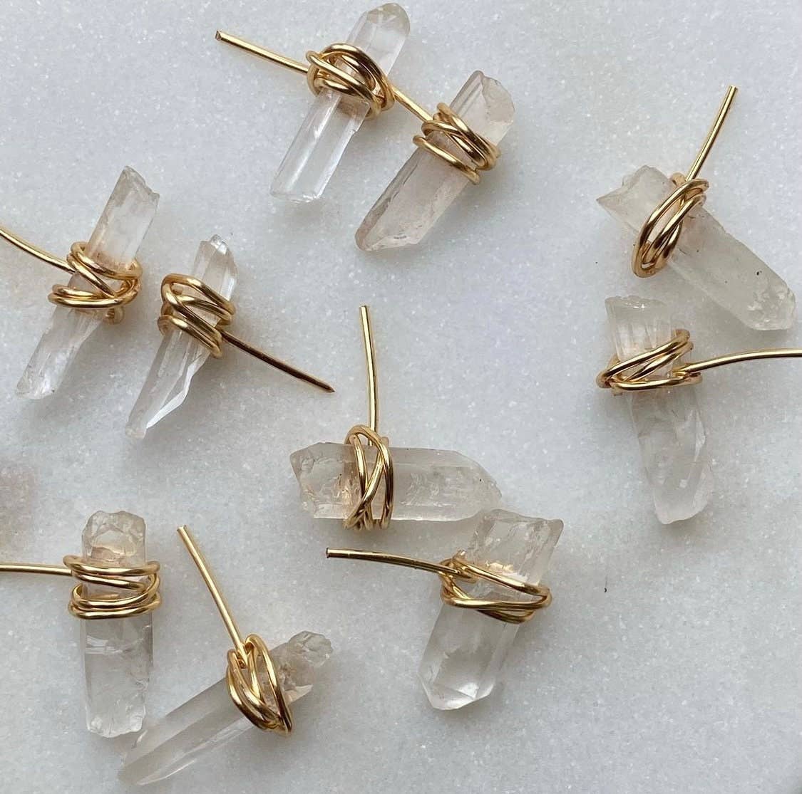 Style by Kenz - Wholesale Stud/Post Earrings - Quartz Crystal Wire Wrap Stud Earrings2