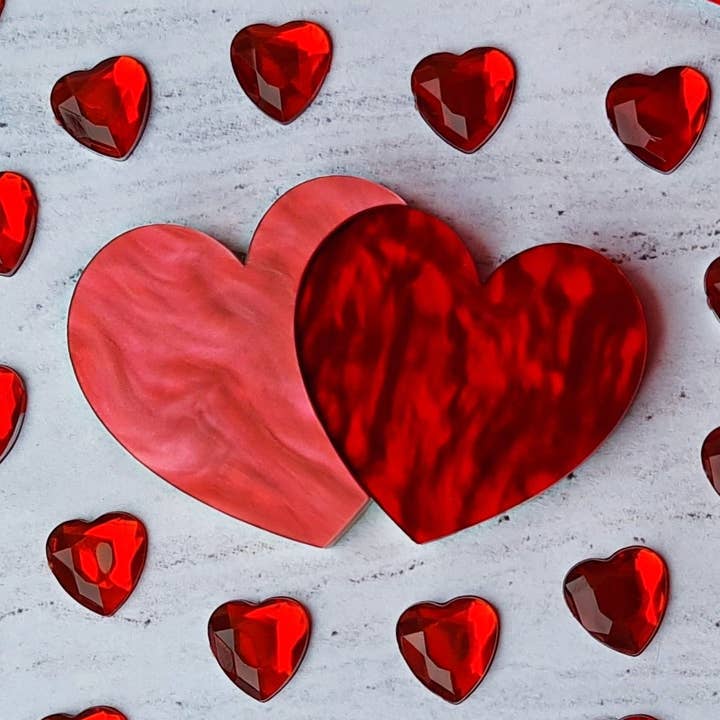 Pink/Red Double Hearts Brooch for wholesale by Stars & Red Roses