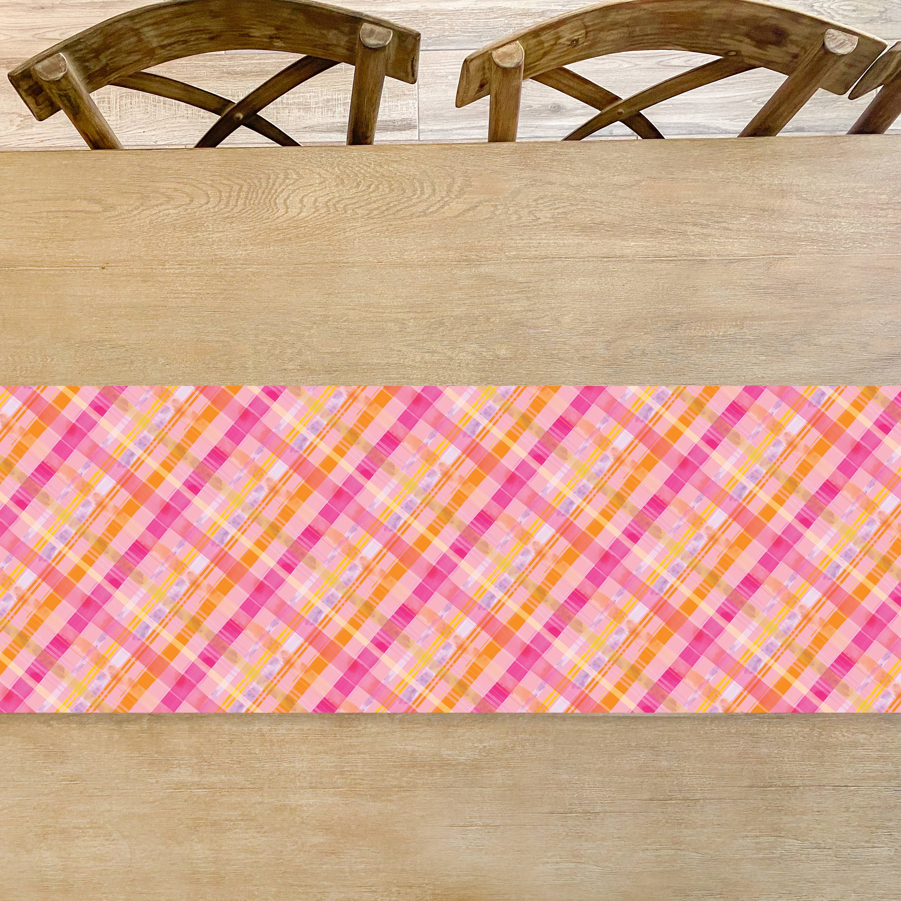 Cami Monet - Wholesale Disposable Table Cover/Runner - Pinksgiving Watercolor Plaid Table Runner1