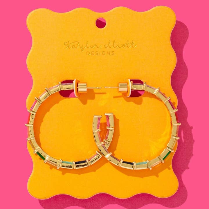 Taylor Elliott Designs – wholesale Hoop earrings – Hoop Earrings - Large - Gold-Plated w/ Colorful Gems - Reese1