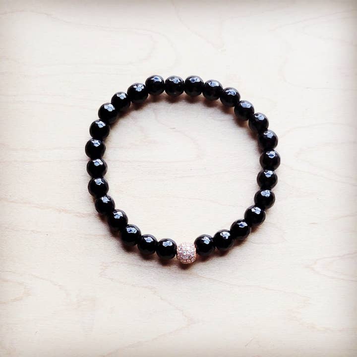 The Jewelry Junkie - Wholesale Beaded Bracelet - **Black Stretch Bracelet with Rhinestone Accent 807su