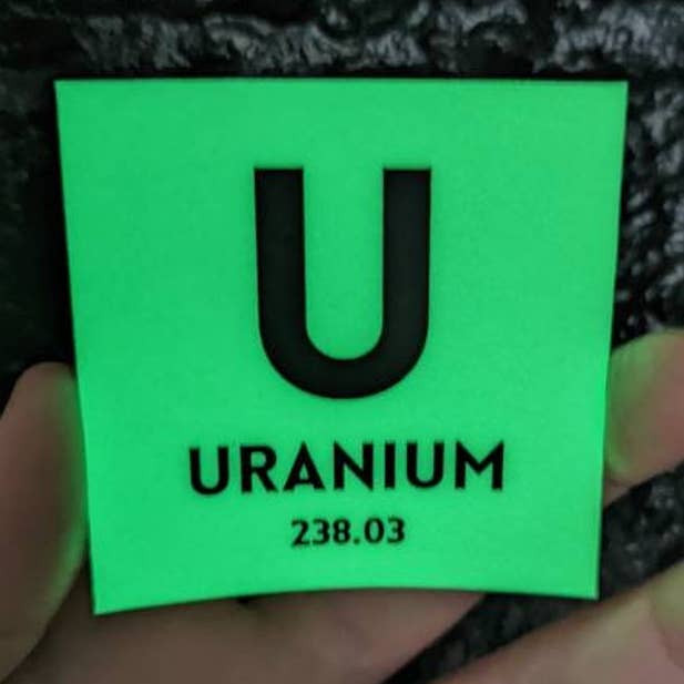 Glowing Uranium Element Sticker for wholesale by Corkscrew Curiosities