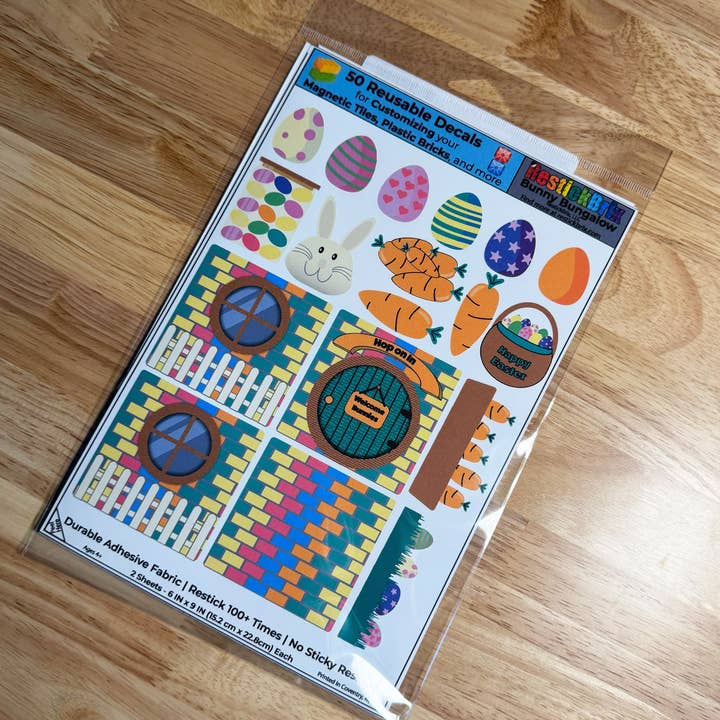 RestickBrix - Wholesale Building Set - Kids - Reusable Decals for Magnetic Tiles & Bricks - Bunny Bungalow5