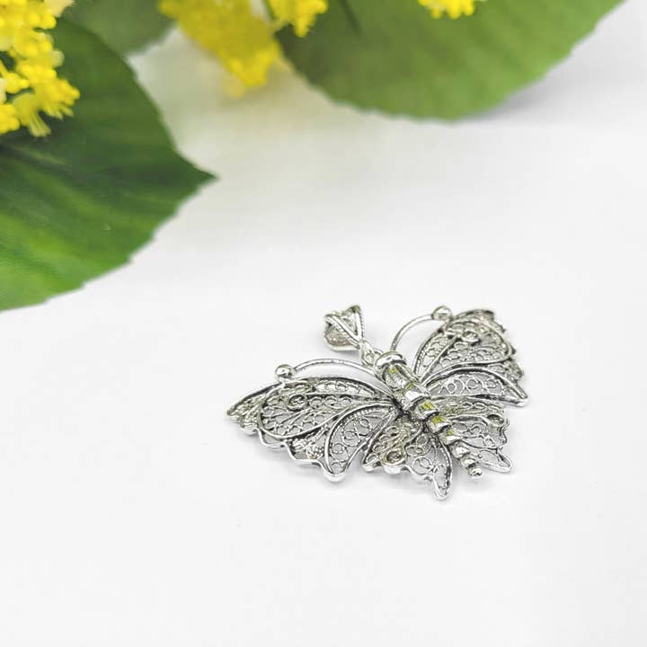 Filigranist Jewelry - Wholesale Pendant/charm necklace - Sterling Silver Filigree Art Butterfly Figured Women Pendant Necklace1