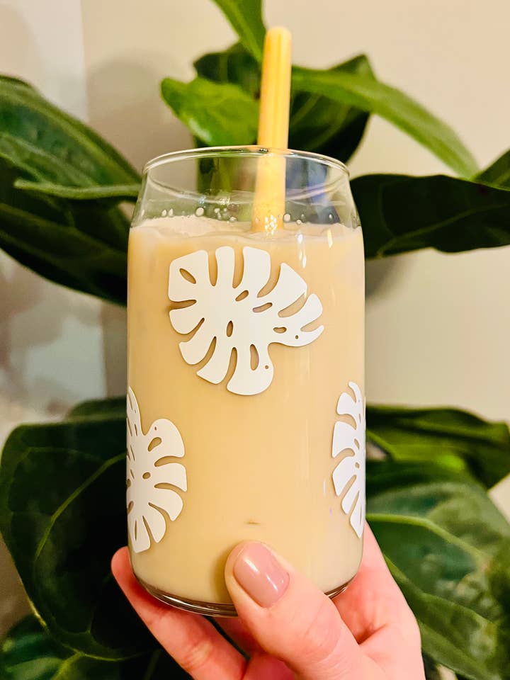 Plant - Monstera Leaf Beer Can Style Glass for wholesale by Salty Spouse Glassware