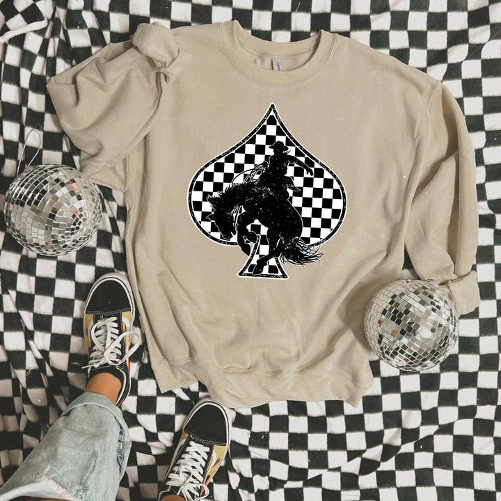 Buckin Barn Wholesale - Wholesale Graphic Sweatshirt - Women's - Checkered Bronc spade0