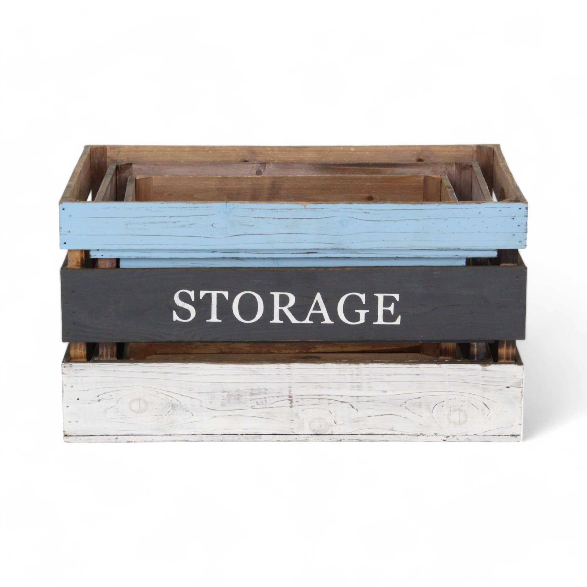 Cheungs Home Decor - Wholesale Storage Bin - Set of 3 Slatted Wood "Storage" Crates1