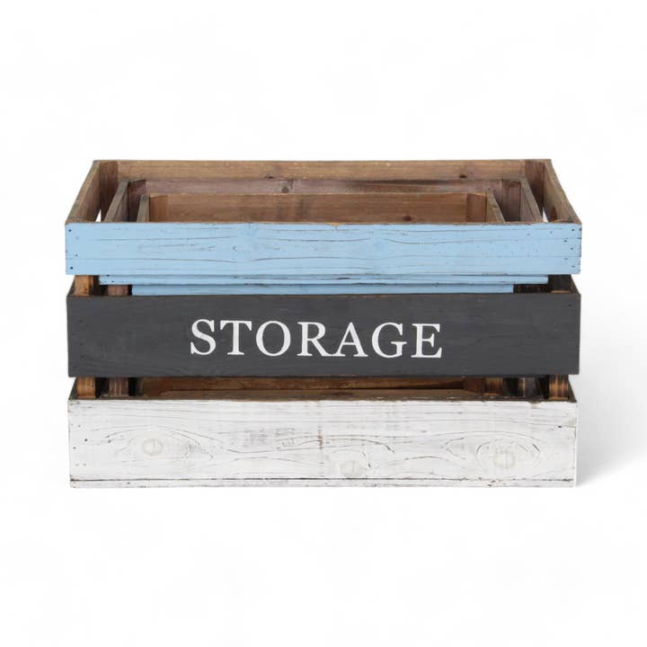 Cheungs Home Decor - Wholesale Storage Bin - Set of 3 Slatted Wood "Storage" Crates1