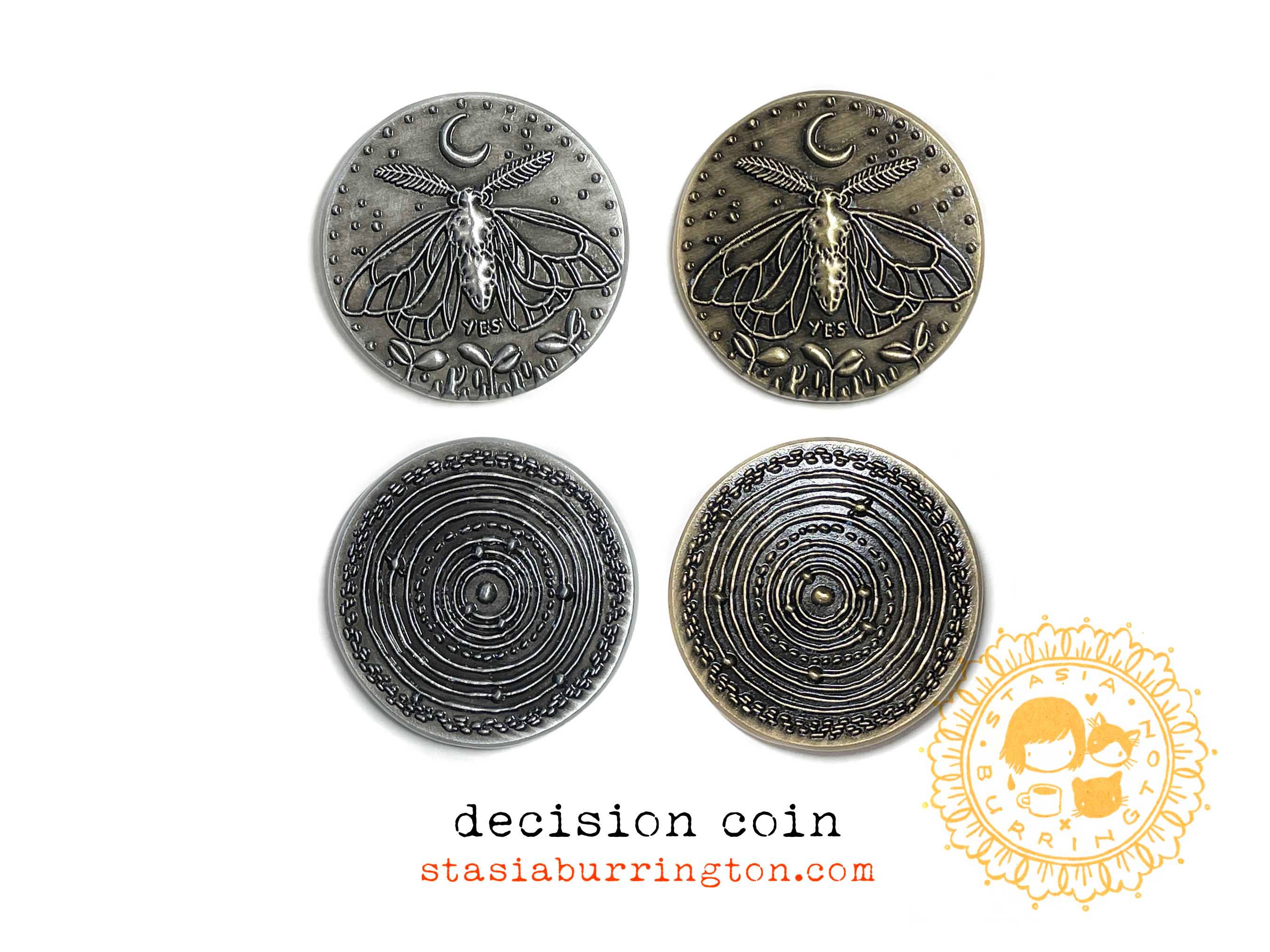 Stasia Burrington Illustration - Wholesale Keepsake Coin/Token - Coin - Moth - Solar System - decision making talisman9