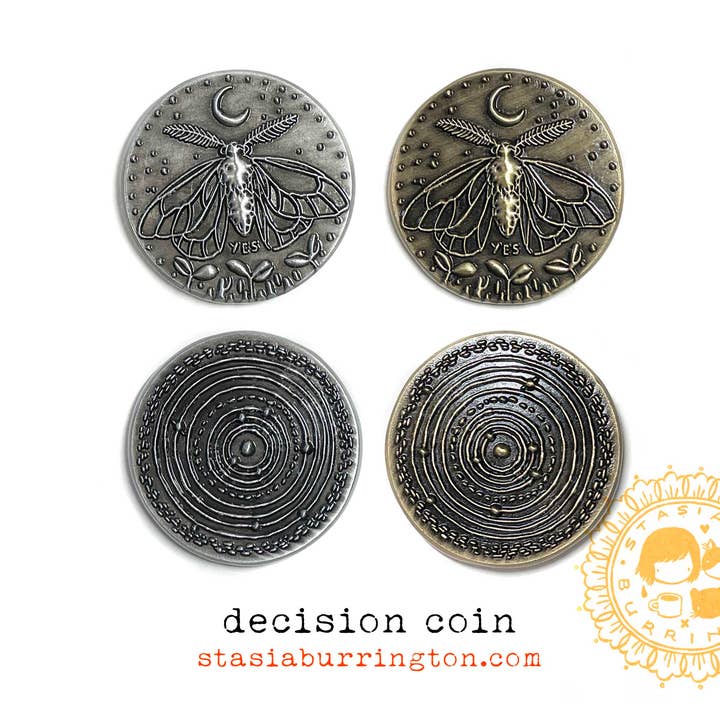 Stasia Burrington Illustration - Wholesale Keepsake Coin/Token - Coin - Moth - Solar System - decision making talisman9