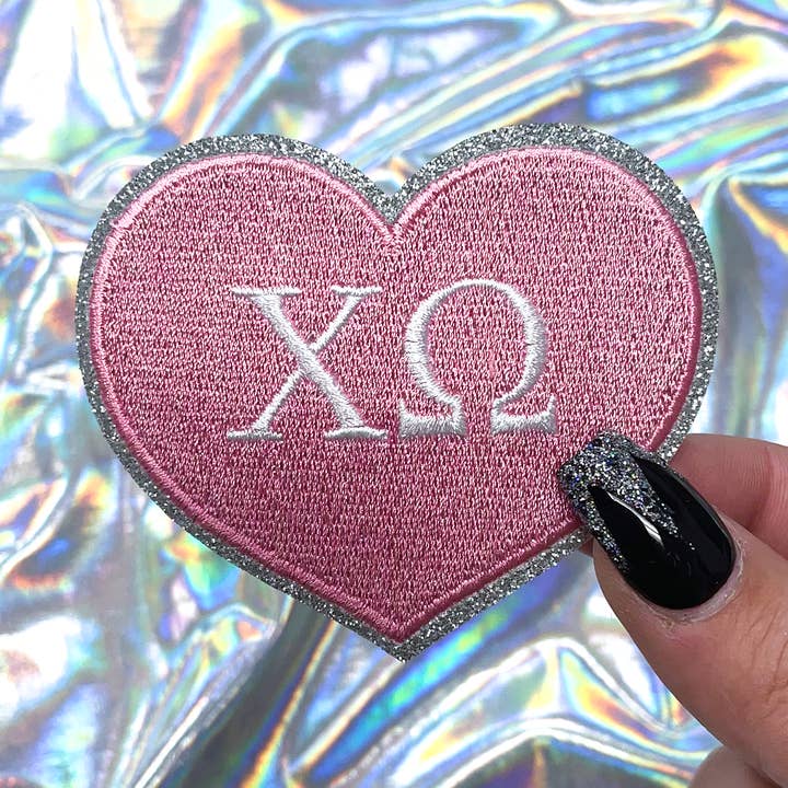 Chi Omega Heart Sorority Embroidered Patch for wholesale by The Crafty Engineer