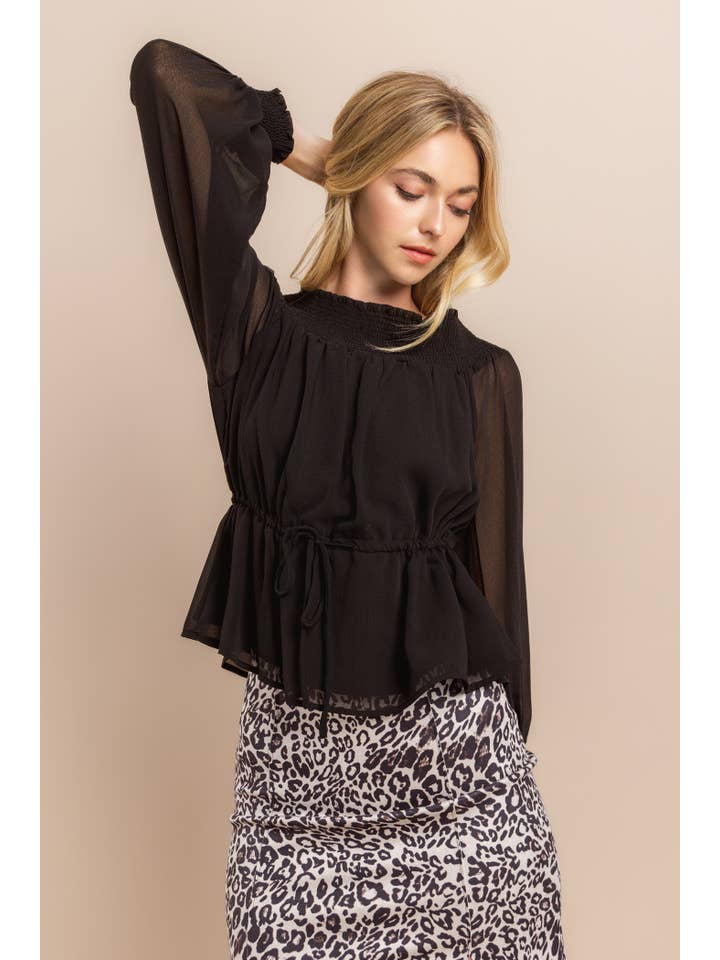 Black Off Shoulder Long Sleeve Top for wholesale on Faire10