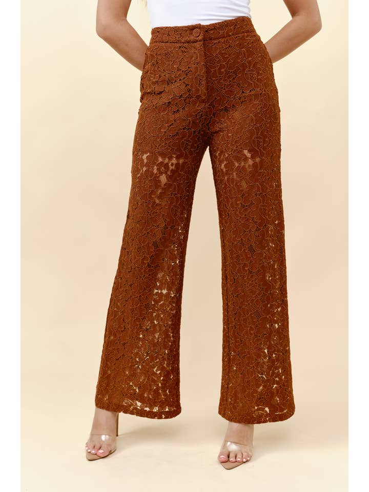 Brown High waist wide leg lace trousers for wholesale on Faire6