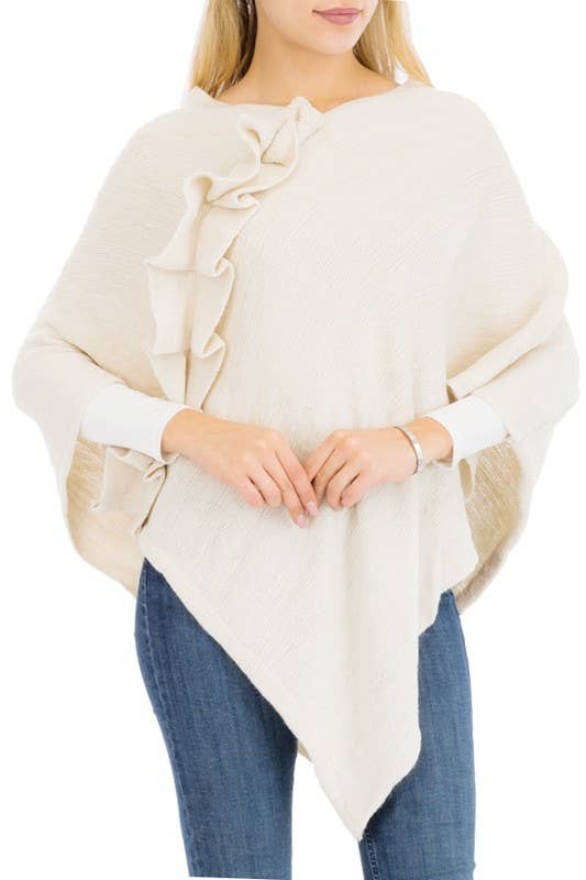 Cap Zone - Vente Poncho – femme - Poncho à coupe en V simpliste à volants7