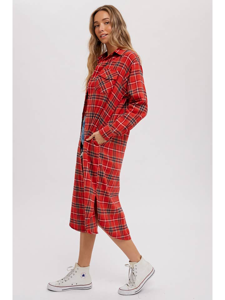 Bluivy - Wholesale Button Down Shirt - Women's - FLANNEL PLAID LONGLINE SHIRT