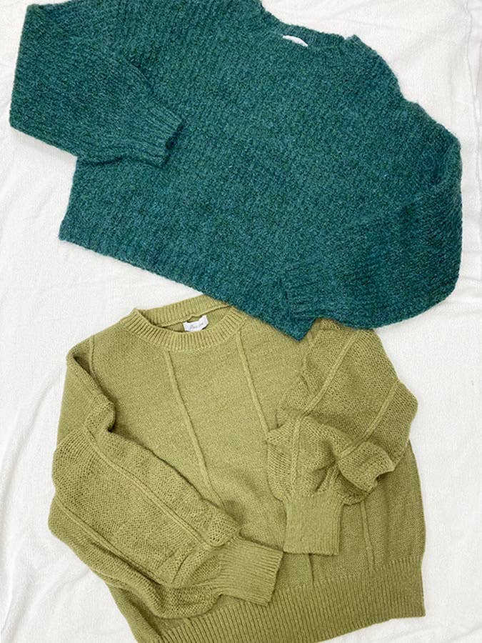 SOLID OLIVE WIDE SLEEVE KNIT SWEATER 30716 for wholesale on Faire2