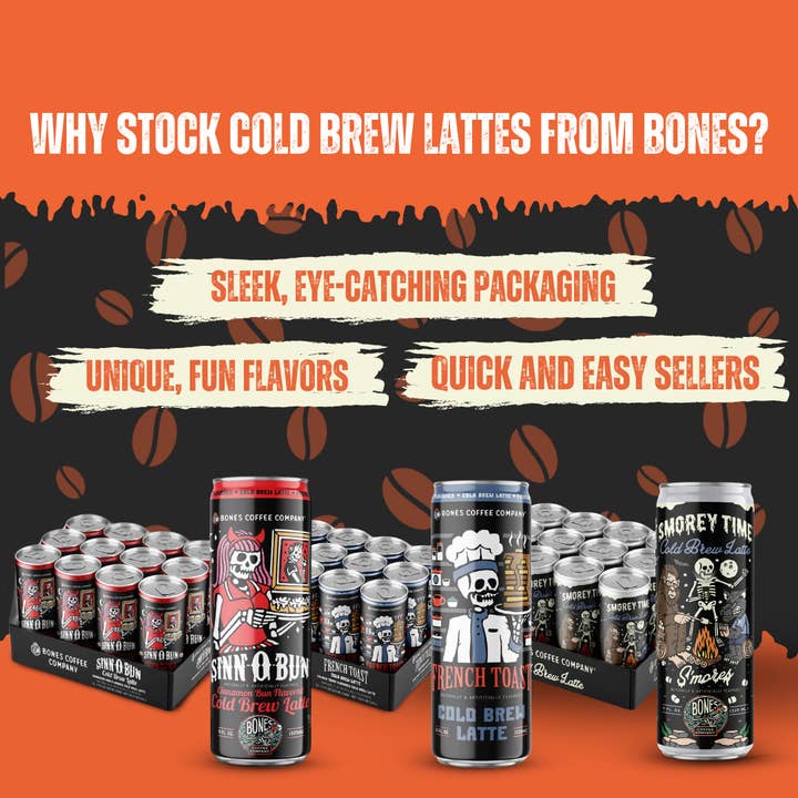 Bones Coffee Company - Wholesale Iced Coffee/Cold Brew - S'morey Time Cold Brew Latte | 12-Pack | Iced Canned Coffee