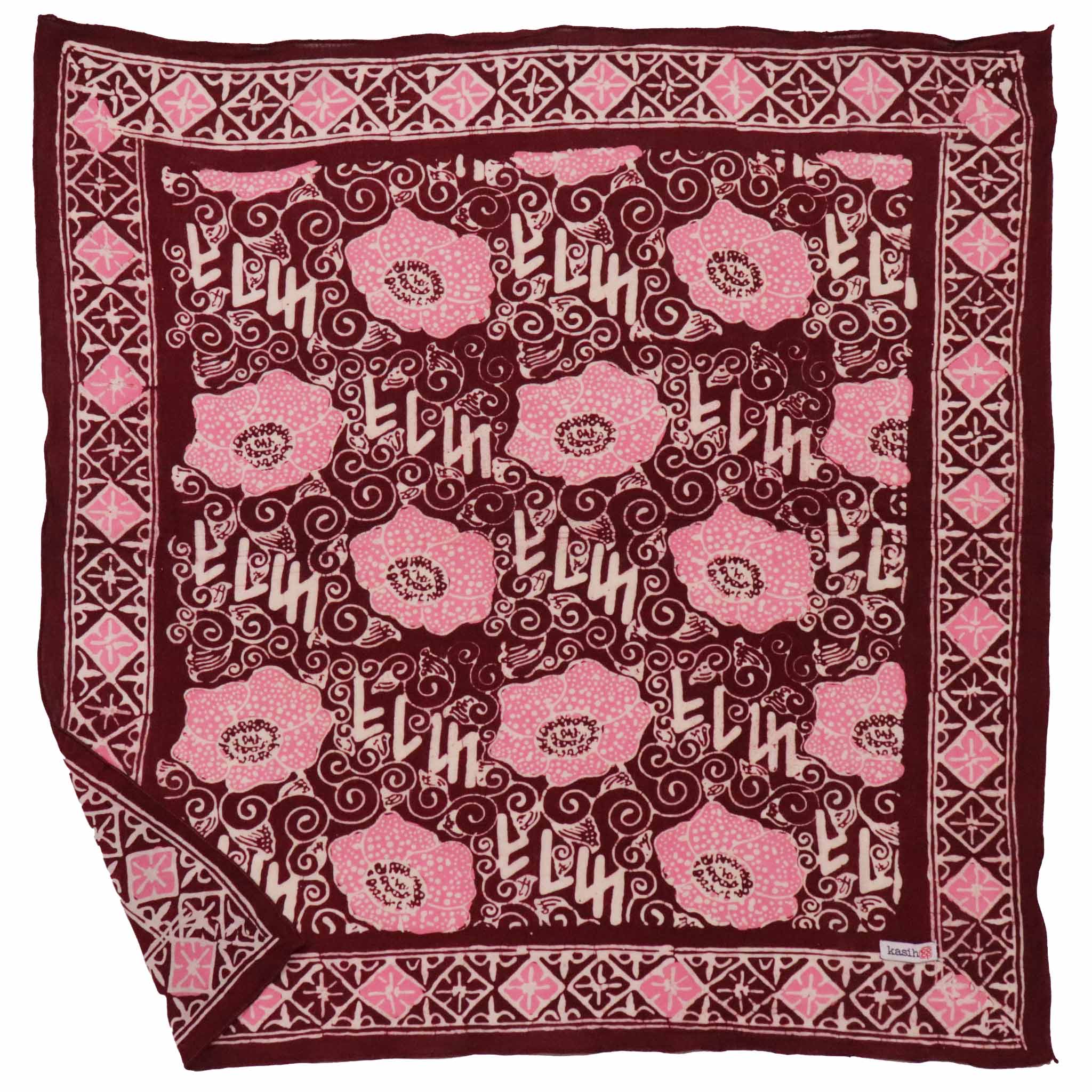 Kasih Co-op - Wholesale Bandana - Dames - Handgeverfde Batik Bandana, Roze Lijkbloem, Reuzenpadma, Rood, Roze0