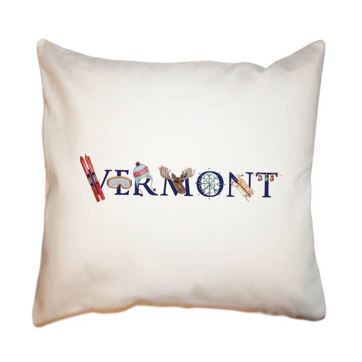 vermont winter square pillow for wholesale by Tina Labadini Designs