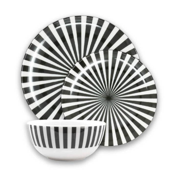 Black & White Starburst Starter Set - 12 Piece Setting for wholesale by Elizabeth Sutton Home